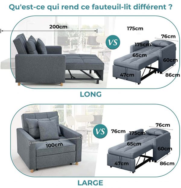 Chaise Convertible Lit 3-en-1 Multi-Fonctions – Image 4