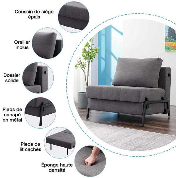 Canapé lit Vonanda, Chaise convertible, Lit d’invité multifonctionnel – Image 5