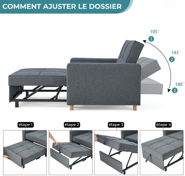 Chaise Convertible Lit 3-en-1 Multi-Fonctions – Image 6