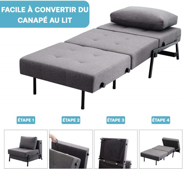 Canapé lit Vonanda, Chaise convertible, Lit d’invité multifonctionnel – Image 7