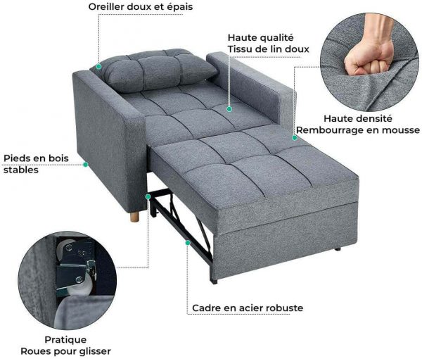 Chaise Convertible Lit 3-en-1 Multi-Fonctions – Image 8